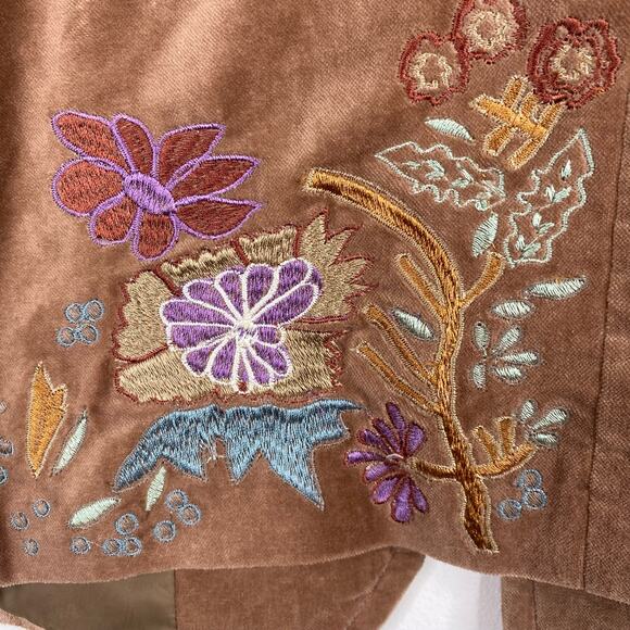 Vintage Saga Velvet Floral Embroidered Blazer Sz 12 Tan Southwestern Boho Retro - Picture 6 of 9